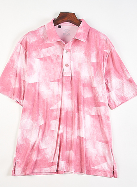 外贸复古扎染男士短袖T恤潮83125春夏休闲宽松显瘦翻领五分袖上衣