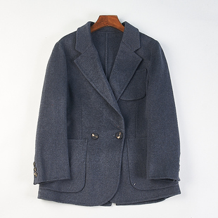 高档复古双面羊绒大衣西服女H85420秋冬新款英伦风双排扣西装外套