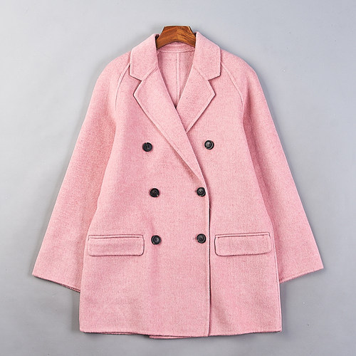 羊毛复古西装领双排扣毛呢大衣女