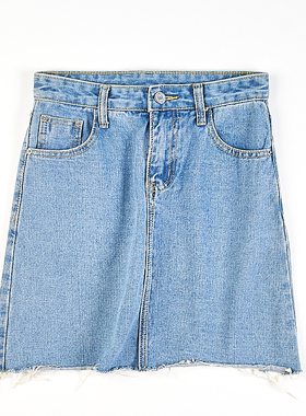 韩版纯棉高腰牛仔半身裙女83265夏秋新款做旧毛边欧美风A字中短裙
