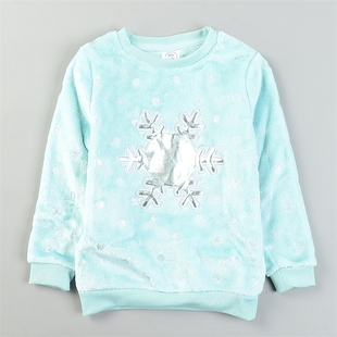 外贸男女童珊瑚绒卫衣12.30L85542刺绣贴布秋冬季 毛毛上衣打底衫