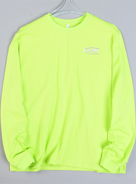 528韩版荧光绿色长袖T恤男女80332春秋舒适直筒宽松休闲短款上衣