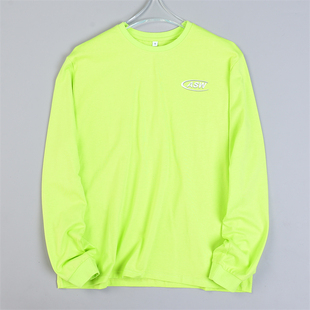 528韩版荧光绿色长袖T恤男女80332春秋舒适直筒宽松休闲短款上衣