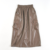 高端美式 pu皮裙半身裙5.20H82584多口袋设计感显瘦中长裙 复古工装