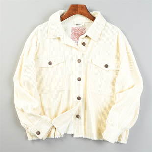 短外套女L85787全棉灯芯绒春秋百搭复古休闲风夹克 式 外贸美式 衬衫