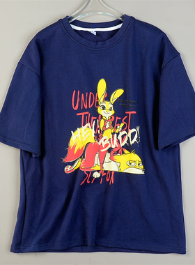 精品纯棉男女生印花短袖T恤10.21L84850宽松落肩袖夏季休闲风上衣