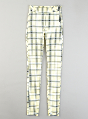 精品外贸格纹弹力紧身小脚裤女L84916夏秋高腰提臀美腿裤潮流长裤