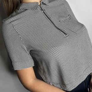 外贸精品全棉碎格子套头衬衫女L84778夏秋拉链翻领单口袋休闲上衣