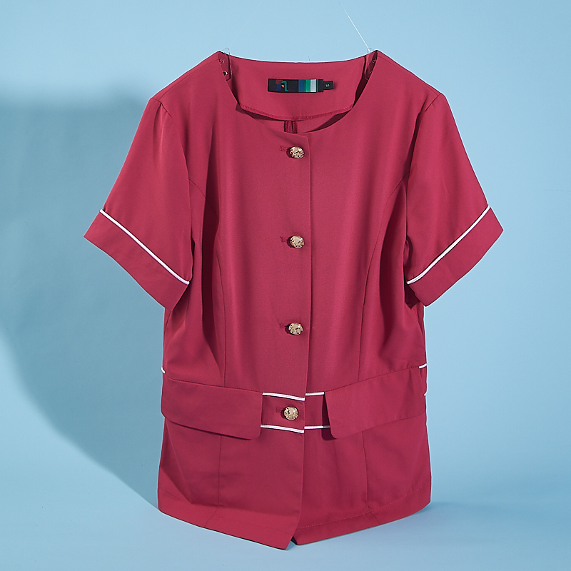 719修身短外套工作服女69793夏秋韩版时尚纯色圆领短袖红夹克上衣