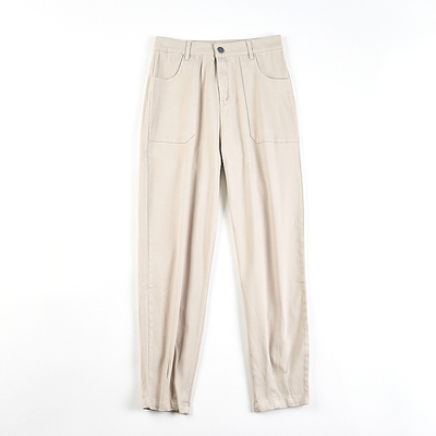 春秋季中高腰纯色修身收口九分裤