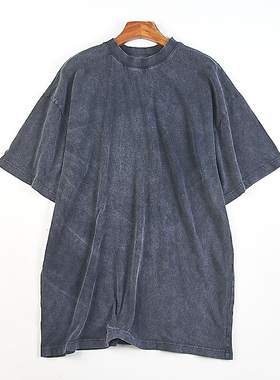 高级感磨砂做旧全棉短袖T恤男女82807美式潮牌宽松大码显瘦上衣夏