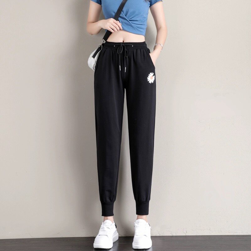 614休闲运动纯棉小刺绣卫裤女78332春夏季抽绳高腰直筒束脚九分裤,女装/女士精品,休闲裤,淘宝优惠券,粉丝福利购,淘宝优惠卷