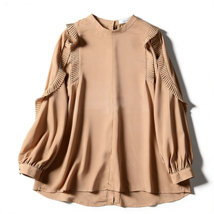 日单法式 L86011小众设计感后扣百搭显瘦衬衣 风琴褶荷叶边雪纺衬衫