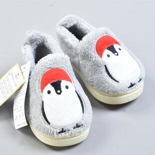 516刺绣小企鹅珊瑚绒儿童棉拖鞋81689秋冬可爱宝宝居家保暖童鞋子