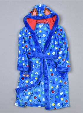 外贸男女童卡通珊瑚绒浴袍3.16L78132秋冬系带睡袍休闲连帽家居服