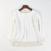 日单双层下摆圆领七分袖 H85025春夏简约高级通勤百搭上衣 雪纺衬衫