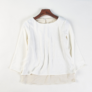 日单双层下摆圆领七分袖雪纺衬衫H85025春夏简约高级通勤百搭上衣