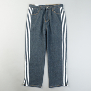复古港风休闲长裤 男女12.30L85036宽松直筒裤 条边牛仔裤 精品大码