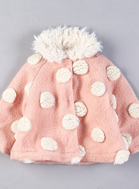 1014日单女童羊毛大衣H77567秋冬毛球装饰婴幼儿加绒保暖宝宝外套