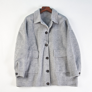 极简风纯色双面羊毛呢大衣女12.30H85501春秋翻领单排扣质感外套