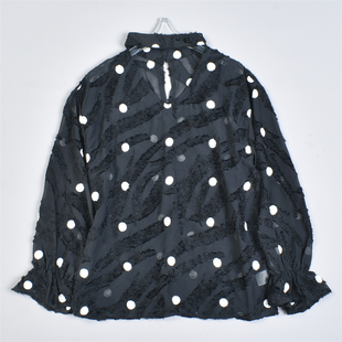 630法式轻奢套头雪纺衬衫女81291夏秋新款宽松植绒大波点长袖上衣