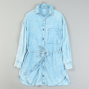 宽松衬衫 高货日单水洗做旧复古中长款 新款 女L84619秋季 裙 牛仔衬衫