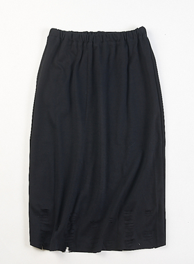 韩版做旧破洞半身裙女H84023夏秋松紧高腰潮流百搭显瘦黑色中长裙