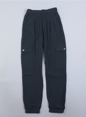 外贸高腰束脚休闲裤女6.15L79412春夏宽松显瘦黑色多口袋工装长裤