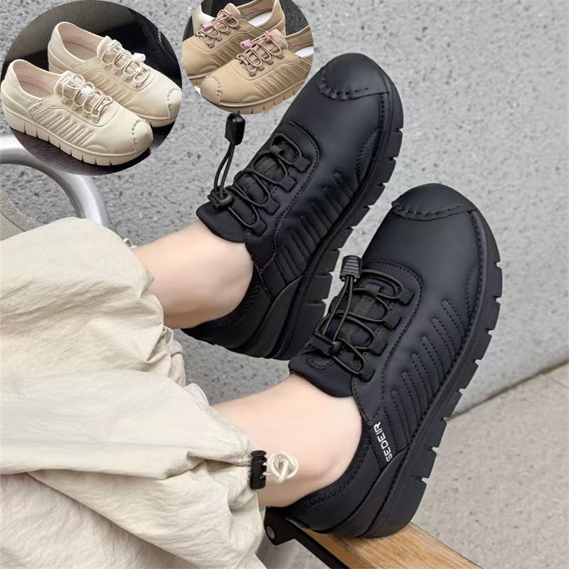 依婷公主真皮休闲鞋女2024年软底软面套脚平底单鞋圆头厚底乐福鞋