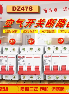 德力西空气开关2P63A家用小微型断路器空开DZ47sC4531塑壳断电闸