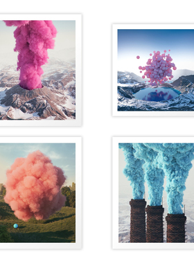 现货AHD｜Filip Hodas粉色火山雪山气球美国装饰画超现实客厅挂画