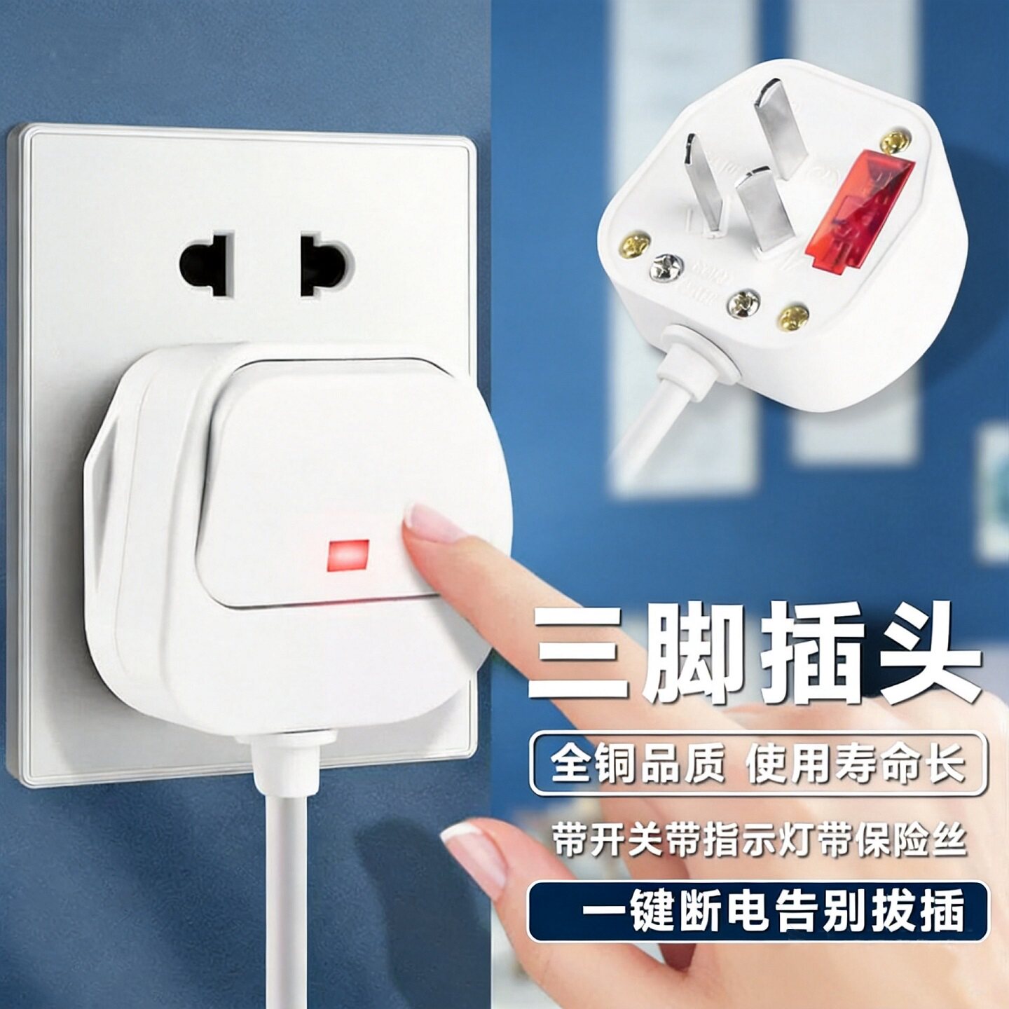 10A带开关防漏电纯铜接线插头图片
