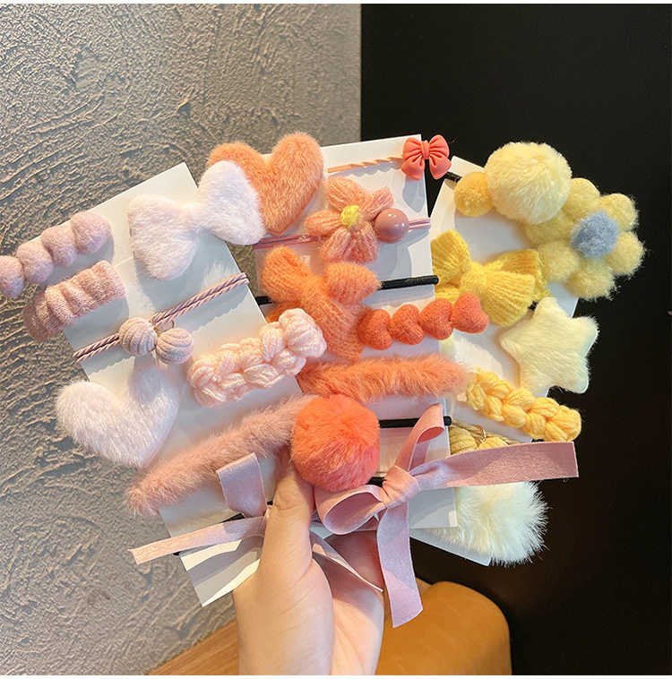 儿童毛绒发圈8件套新年可爱头饰
