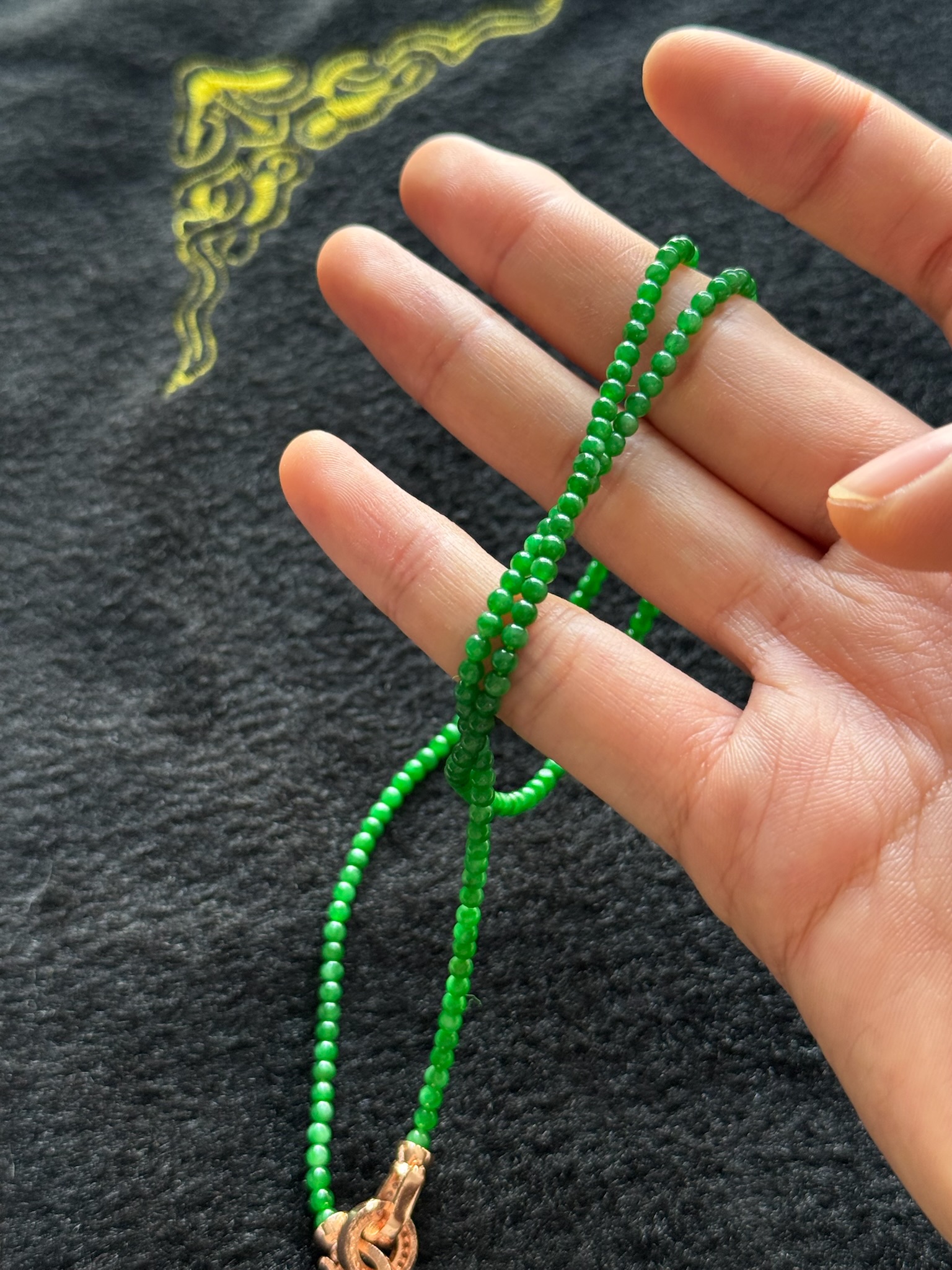 缅甸天然翡翠A货小米珠项链