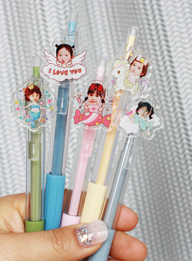 DIY亚克力好看的笔定制卡通头像图案中性笔按压笔芯小学生专用笔