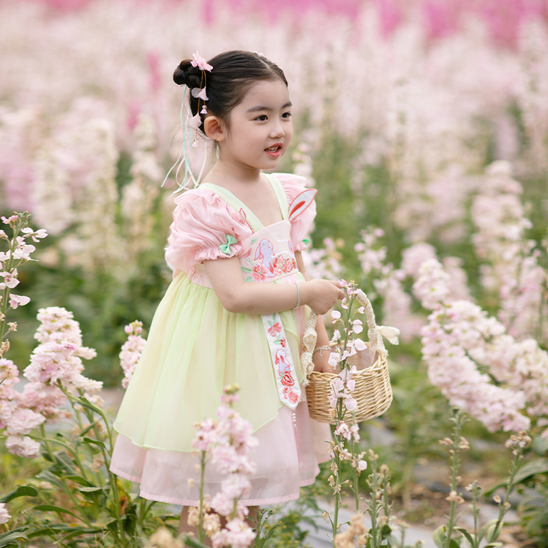 小月改娥良齐胸襦裙夏季儿童汉服女童幼宝宝洛丽塔古风刺绣连衣裙