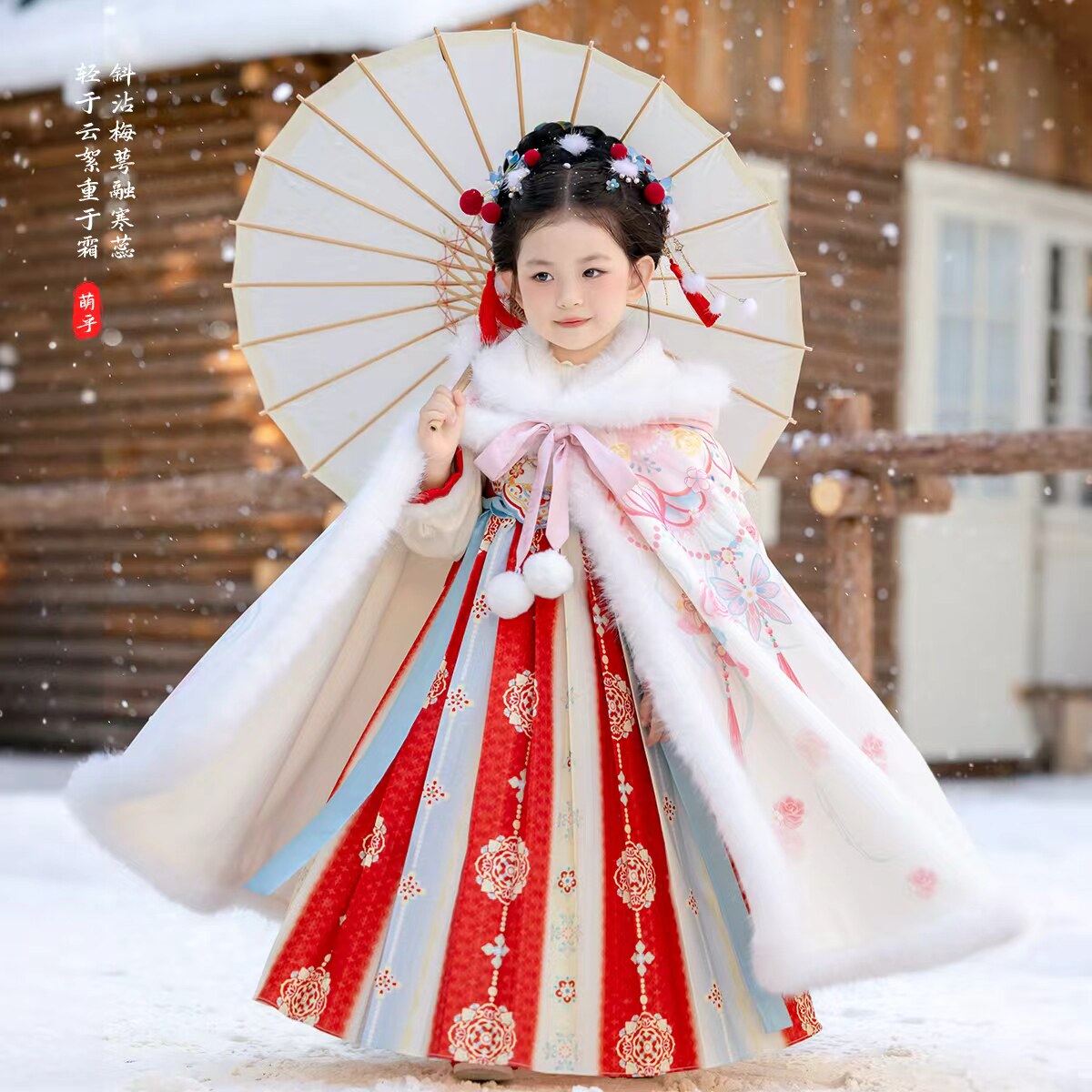 樱落雪】女童汉服斗篷儿童国风外套连帽粉色披风加绒加厚国风外披