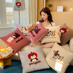 春夏色织100%全棉毛巾绣抱枕被子两用汽车靠垫办公室沙发午睡枕头