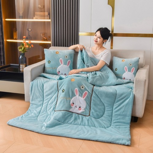 加厚双面加厚牛奶绒抱枕被子两用