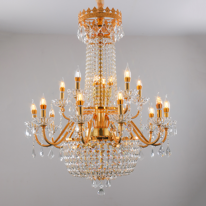 欧式客厅吊灯金色铁艺餐厅水晶灯轻奢复式楼灯具别墅楼梯间LED灯