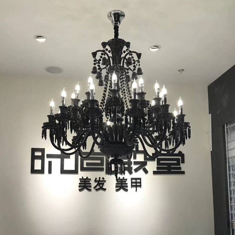欧式别墅复式楼客厅黑色水晶吊灯