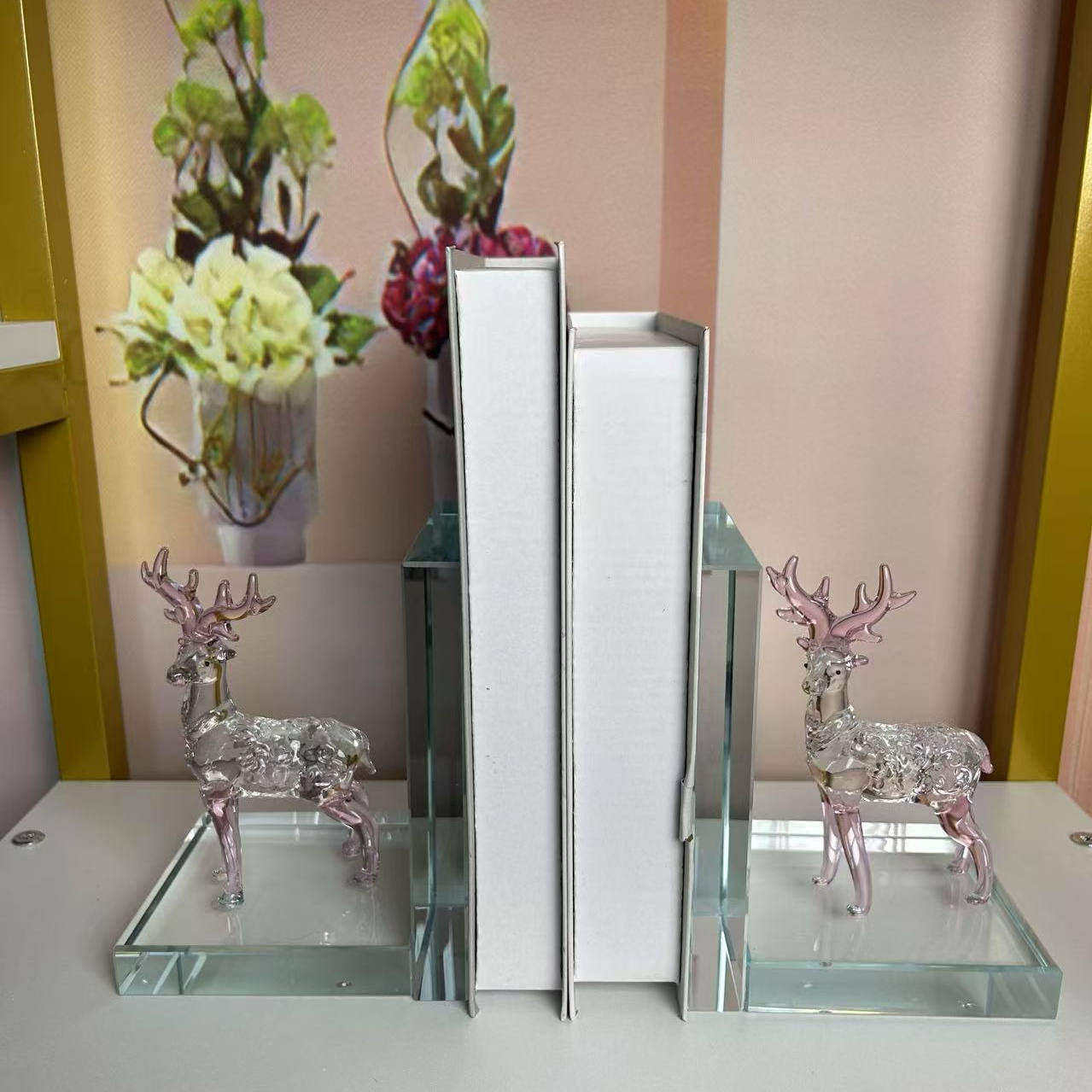 新款梅花鹿水晶书靠书挡书立摆件家居装饰品客厅书房桌面办公装饰