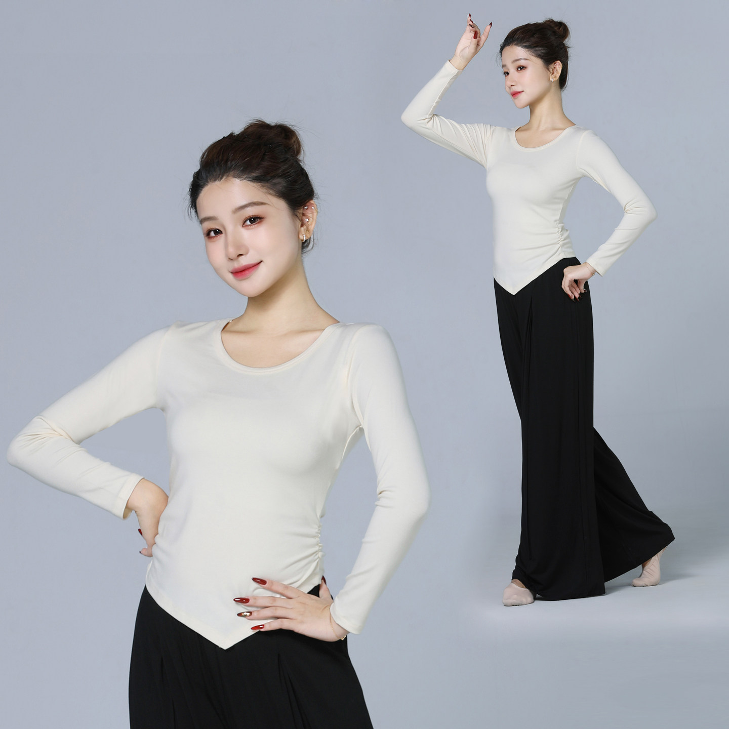 现代舞蹈练功服套装女成人长袖收腰上衣中国舞古典舞服阔腿裤套装