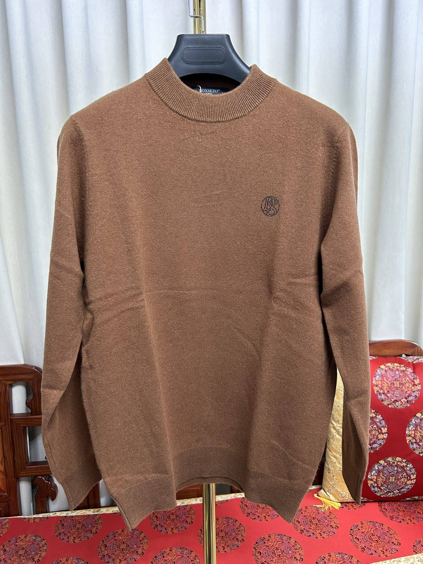 专柜同款男士100%山羊绒圆领套头毛衣特价时尚百搭驼色秒杀
