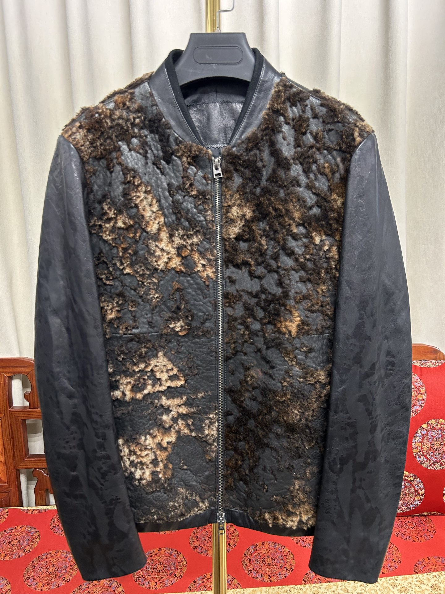 国外原单样衣男士小码真皮绵羊皮羊毛休闲夹克立领机车断码特价