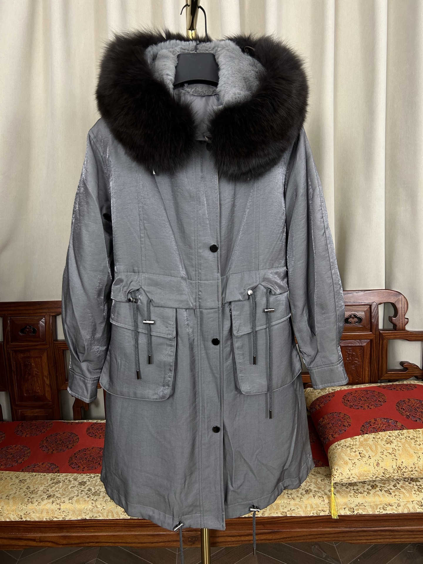 专柜品质女兔毛派克服皮草外套狐狸毛领可拆卸内胆中长款皮草外套