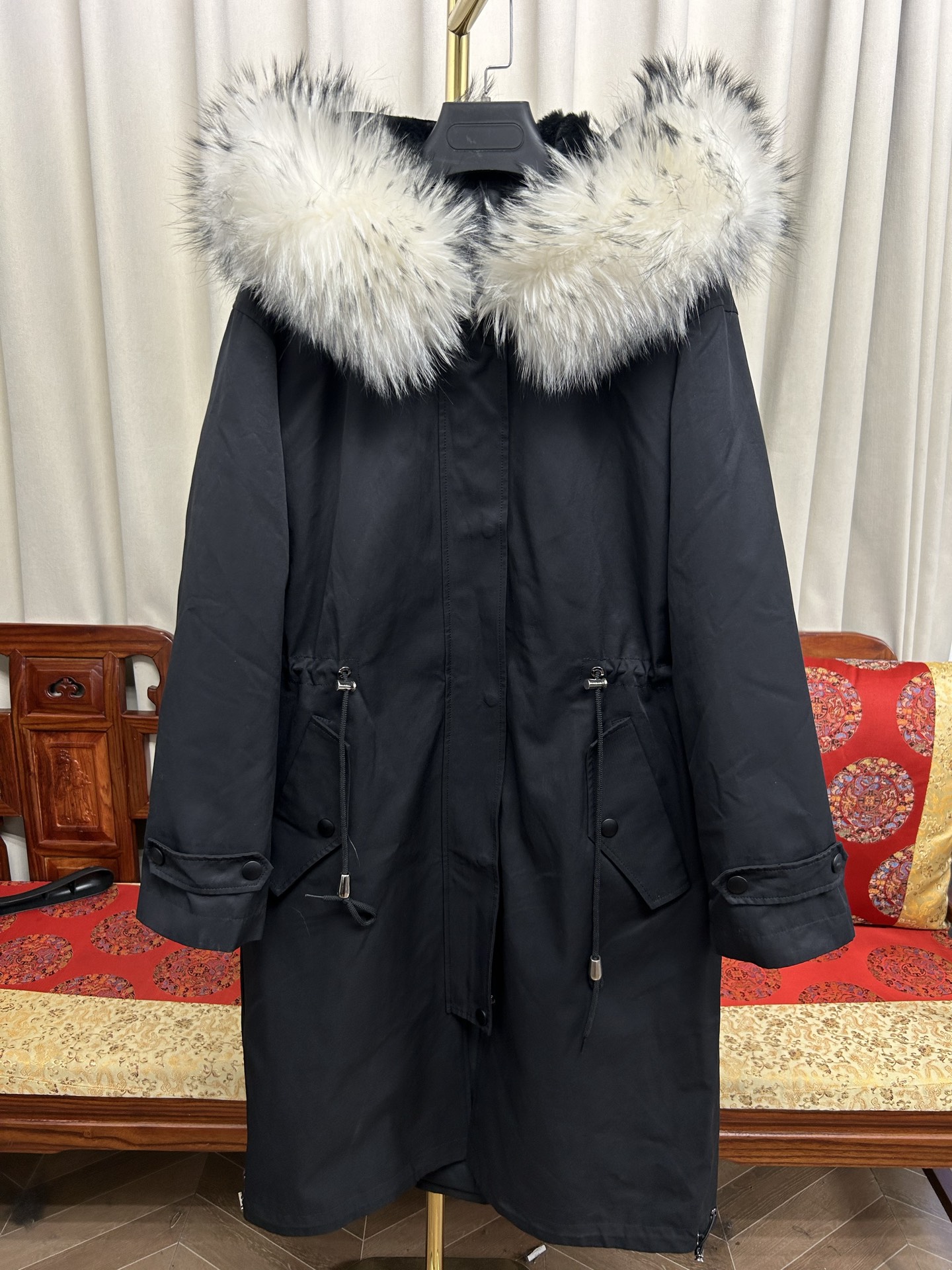 工厂特价女士派克服真皮兔毛皮草外套连帽中长款小个子时尚修身