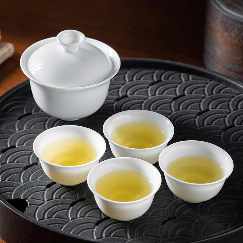 薄胎陶瓷三才盖碗功夫茶具套装
