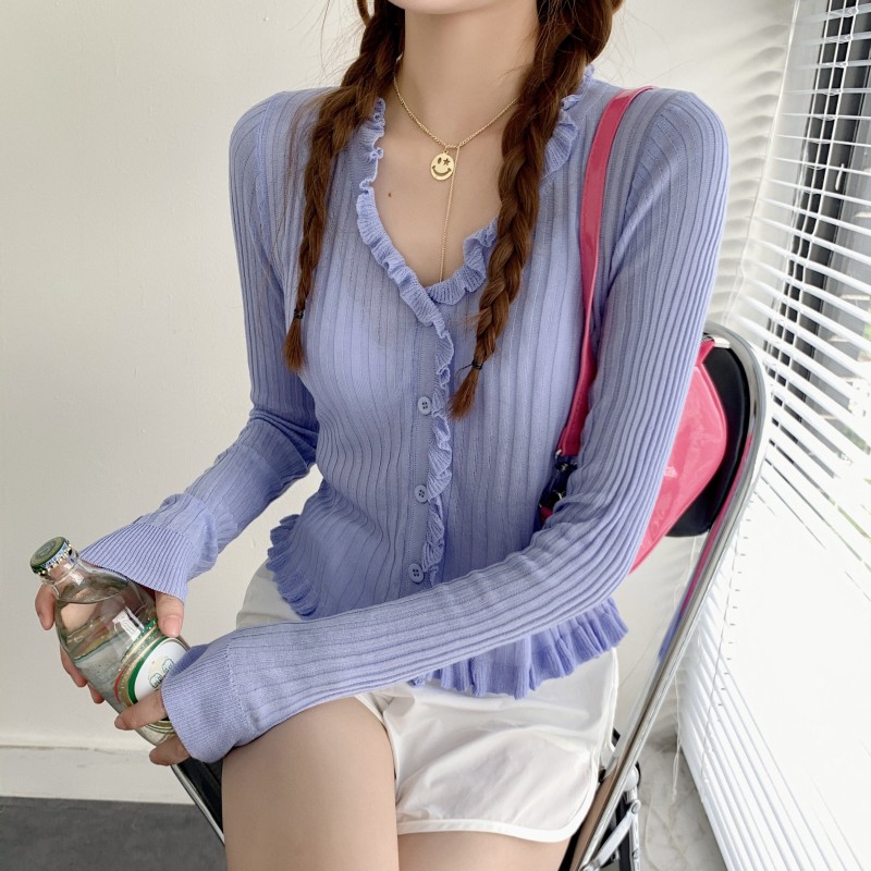 Real price real shot ~ # new long sleeve knitted cardigan commuting one piece solid color breasted top