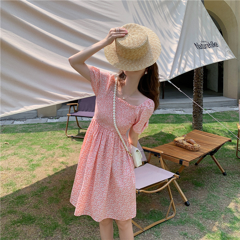 Real shot ~ 2021 summer new French temperament design dress fresh and thin floral skirt